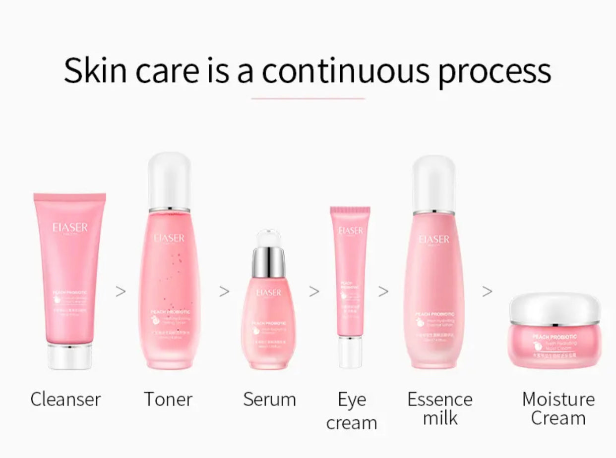 Coffret soin du visage coréen - Routine beauté complète à base de probiotiques. Contient nettoyant, tonique, sérum, crème hydratante et contour des yeux pour hydrater, nourrir et illuminer la peau. Convient à tous les types de peau. Inspiré des rituels de beauté K-Beauty pour une peau éclatante et en bonne santé. Disponible sur Luxurious Queen Beauty.