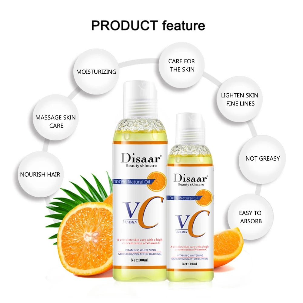 Huile à la Vitamine C Disaar – Soin Visage & Corps | Hydratante, Éclat & Nutrition | Extraits d’Orange & Citron
