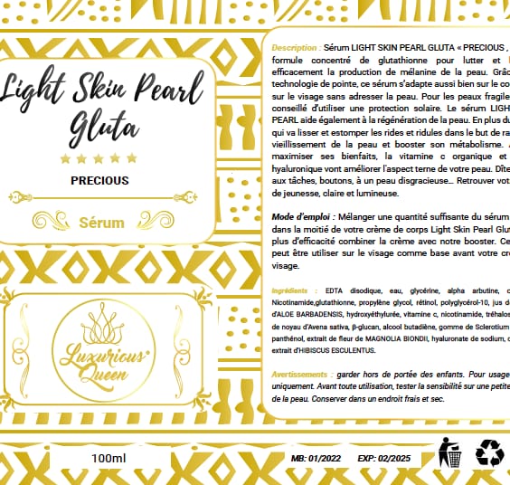 SÉRUM LIGHT SKIN PEARL « PRECIOUS » Glutathione: TEINT MÉTISSE