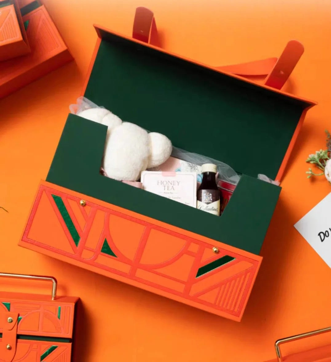 🎁 Boîte Cadeau Design – Chic Orange & Vert Haute Couture