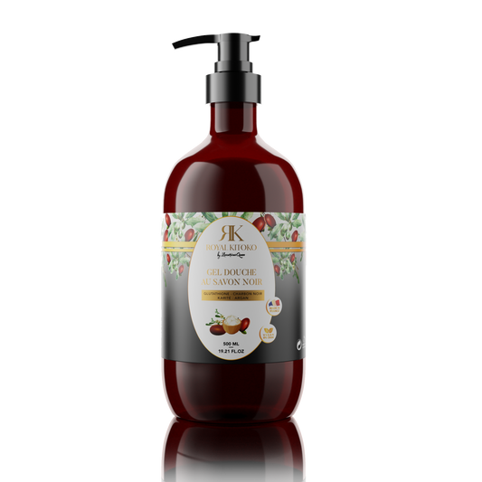 Gel douche KITOKO au savon noir: glutathione, karité, argan et charbon noir